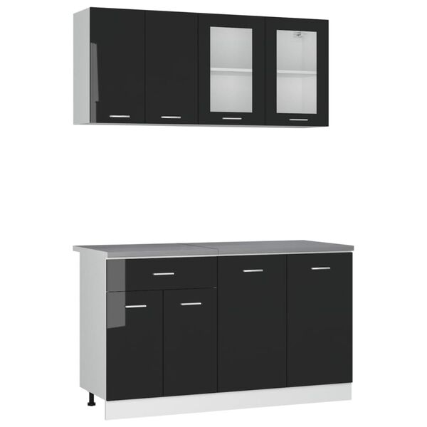 vidaXL 4-osainen Keitti&ouml;kaappisarja ty&ouml;tasolla korkeakiilto musta