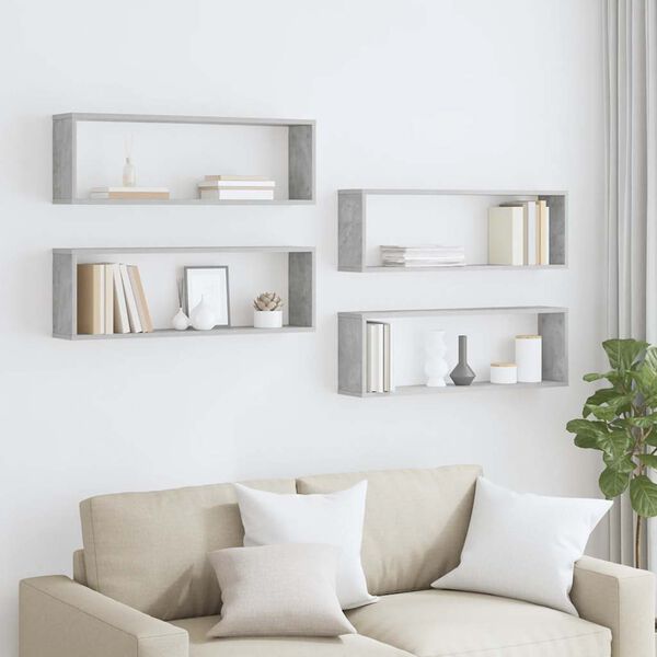 vidaXL Kuutiosein&auml;hyllyt 4 kpl harmaa 80x15x26,5 cm tekninen puu