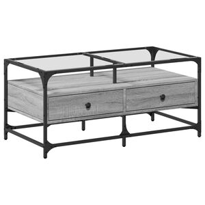 vidaXL Sohvap&ouml;yt&auml; lasinen p&ouml;yt&auml;levy harmaa Sonoma 98,5x50x45 cm ter&auml;s