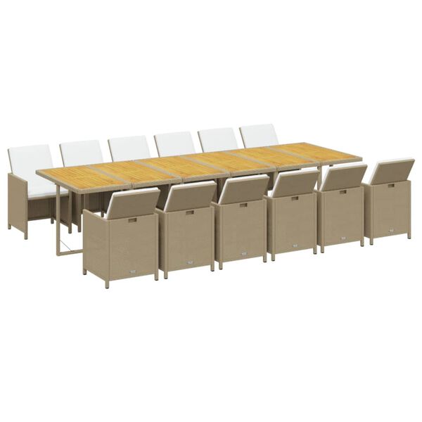 vidaXL 13-osainen Ulkoruokailuryhm&auml; tyynyill&auml; polyrottinki beige