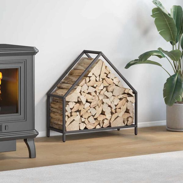 vidaXL Polttopuuteline Musta 60x25x60 cm Kylm&auml;valssattua ter&auml;st&auml;