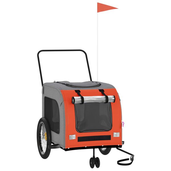 vidaXL Lemmikinkuljetusk&auml;rry py&ouml;r&auml;&auml;n oranssi/harmaa kangas ja rauta