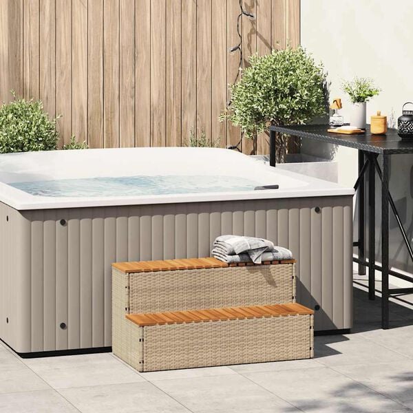 vidaXL Hot Tub Step Beige 100x50x50,5 cm polyrottinki kiinte&auml; akaasia