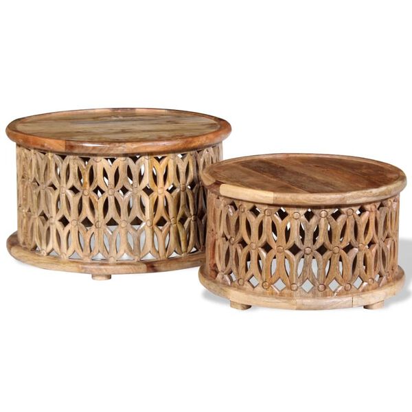 vidaXL Kaksiosainen sohvapöytäsarja Täysi mangopuu