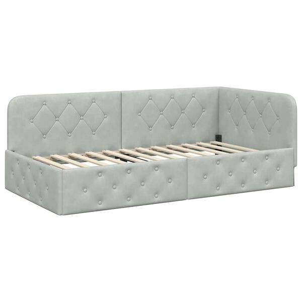 vidaXL Kulmavuoteen runko päätyllä Vaaleanharmaa 90 x 200 cm Sametti