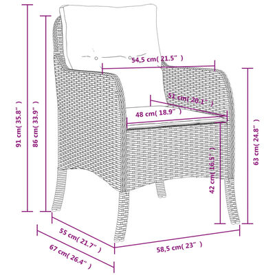 vidaXL Puutarhatuolit tyynyillä 2 kpl ruskea polyrottinki