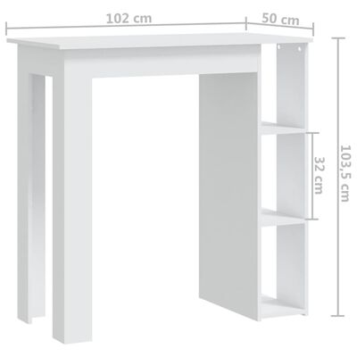 vidaXL Baaripöytä hyllyllä valkoinen 102x50x103,5 cm lastulevy
