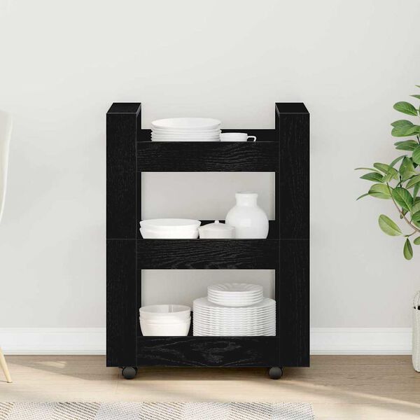 vidaXL Keittiövaunu Musta tammi. 60 x 45 x 80 cm Tekninen puu