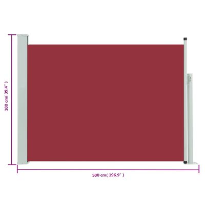 vidaXL Sisäänvedettävä terassin sivumarkiisi 100x500 cm punainen