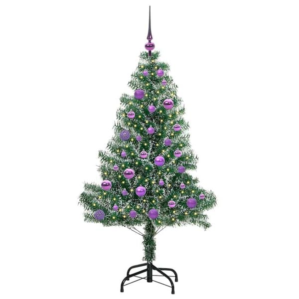 vidaXL Tekoinen joulukuusi lumiflockilla ja LED-valolla 150 cm