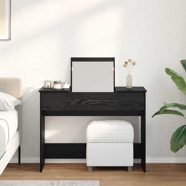 vidaXL Kosmetiikkap&ouml;yt&auml; laatikon kanssa Musta tammi. 100 x 45 x 76 cm