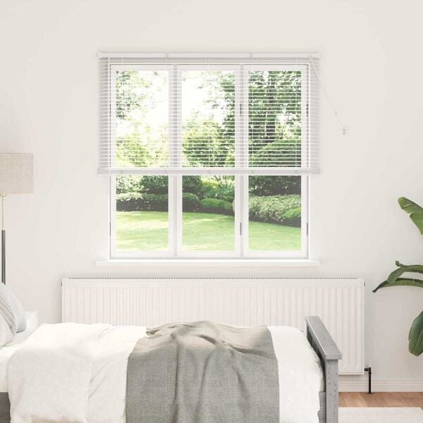 vidaXL Ikkunakaihdin verhoilla Valkoinen Alumiini