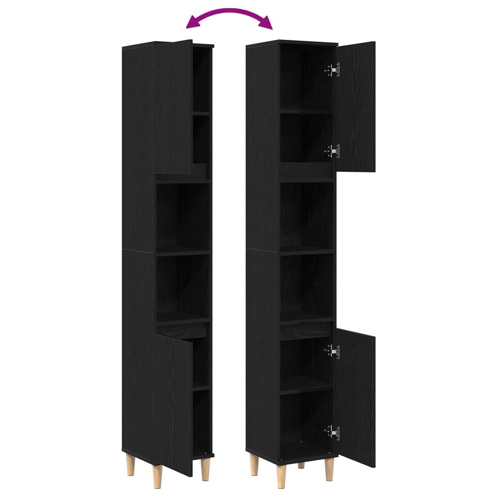 vidaXL Kylpyhuonekappi Musta Tammi 30x30x190 cm Tekninen Puulajike