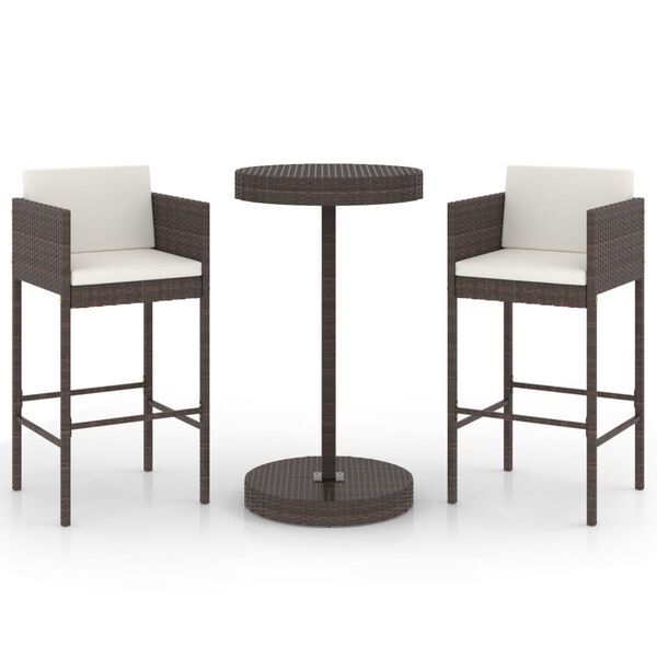 vidaXL 3-osainen Puutarhan baarisarja tyynyillä polyrottinki ruskea