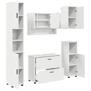 vidaXL Kylpyhuonekalustesetti laatikon kanssa hyllyll&auml; 5 pcs Valkoinen