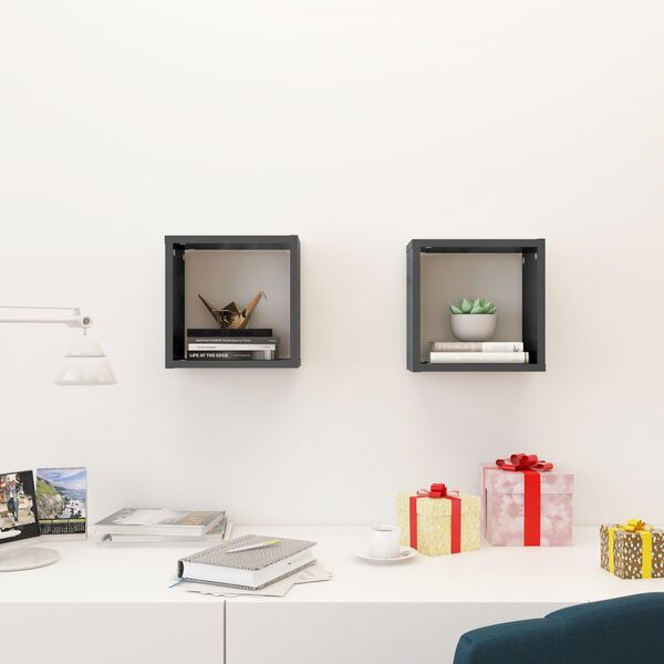 vidaXL Kuutiosein&auml;hyllyt 2 kpl korkeakiilto harmaa 26x15x26 cm