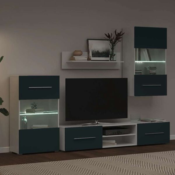 vidaXL 5-osaiset TV-yksik&ouml;t LED-valolla matt indigo suunniteltu puu