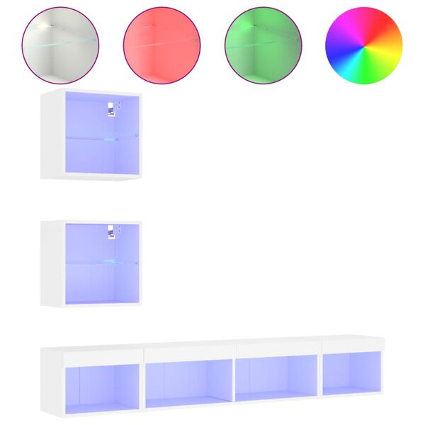 vidaXL 5-osainen LED TV-kaappisarja valkoinen tekninen puu