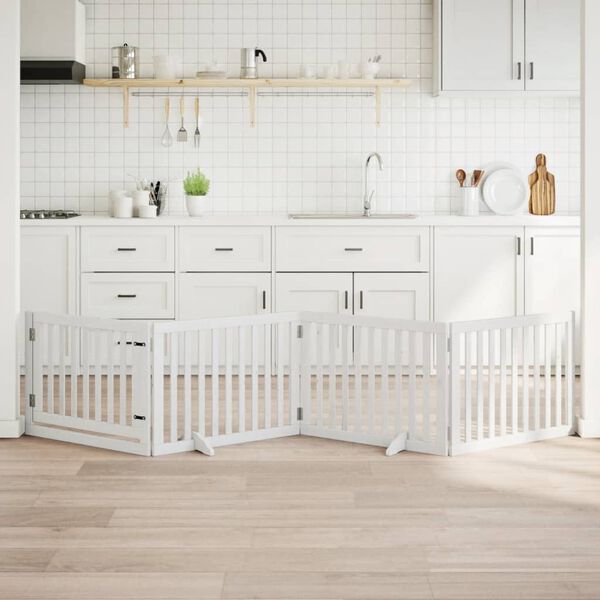 vidaXL Koiraportti kokoontaittuva 4 paneelia valk. 320 cm poppelipuu