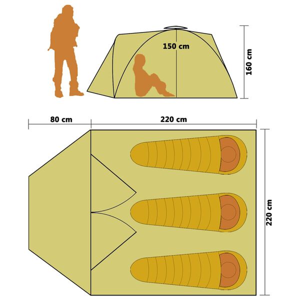 vidaXL Pop-up Retkeilyteltta 3 henkeä sininen