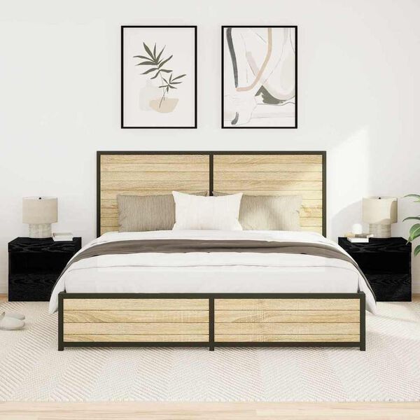 vidaXL Yöpöytäkaappi 2 pcs Musta tammi. 50 x 40 x 45 cm Tekninen puu