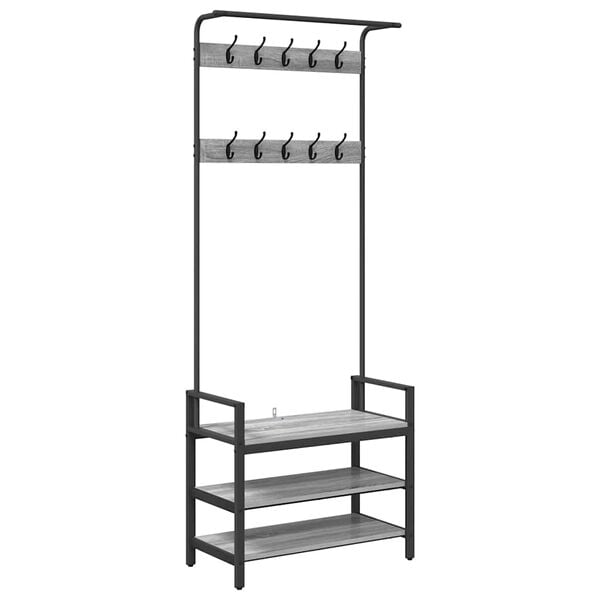 vidaXL Takkihylly hyllyll&auml; Harmaa Sonoma 75 x 34 x 184 cm Tekninen puu