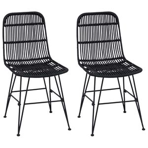 vidaXL Ruokatuoli 2 kpl Rattan ja Ter&auml;s Musta 41 x 55 x 85 cm