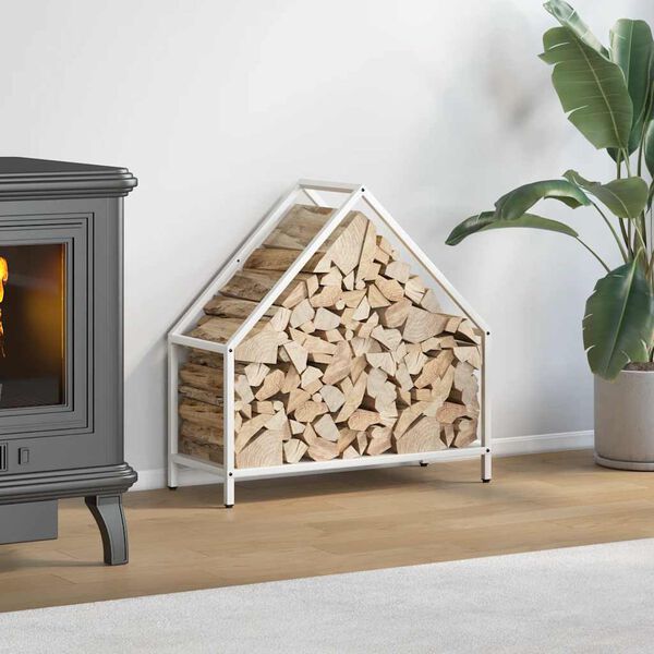 vidaXL Polttopuuteline Valkoinen 60x25x60 cm Kylm&auml;valssattua ter&auml;st&auml;