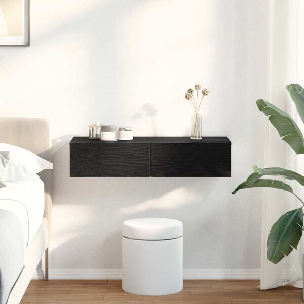 vidaXL Sein&auml;hylly laatikoilla musta 80x33x17 cm tekninen puu