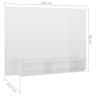 vidaXL TV-taso seinälle korkeakiilto valkoinen 120x23,5x90 cm lastulevy