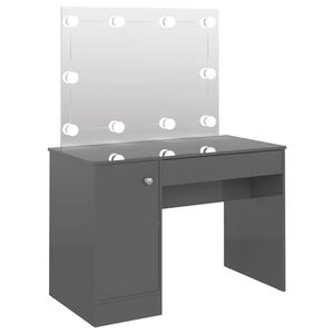 vidaXL Meikkip&ouml;yt&auml; LED-valoilla 110x55x145 cm MDF kiilt&auml;v&auml; harmaa