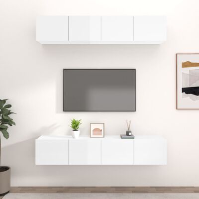 vidaXL TV-kaapit 4 kpl korkeakiilto valkoinen 80x30x30 cm tekninen puu