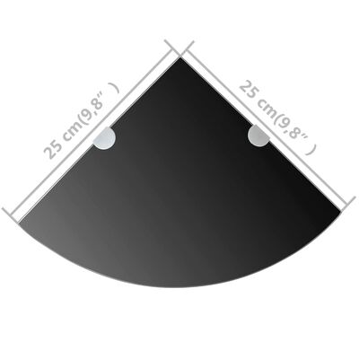 vidaXL Kulmahyllyt 2 kpl kromisilla kiinnikkeillä musta lasi 25x25 cm
