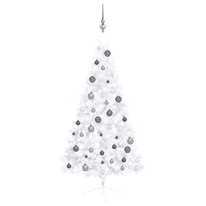 vidaXL Tekojoulukuusi puolikas palloilla esivalaistu valk. 150 cm PVC
