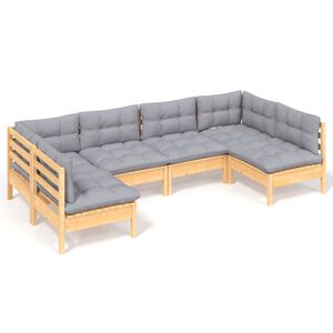 vidaXL 6-osainen Puutarhasohvasarja harmaat tyynyt t&auml;ysi m&auml;nty