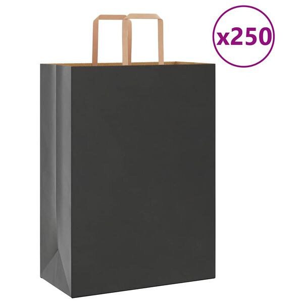 vidaXL Paperikassit 250 kpl kahvoilla musta 32x17x44 cm