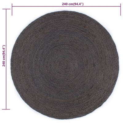 vidaXL Käsintehty pyöreä juuttimatto 240 cm tummanharmaa