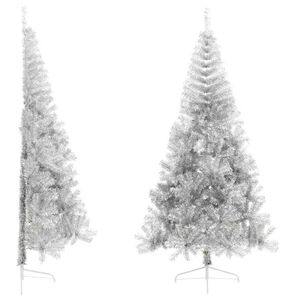 vidaXL Tekojoulukuusi puolikas jalustalla hopea 210 cm PET