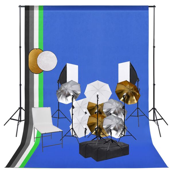 vidaXL Valokuvastudiosarja valot, varjot, taustakangas ja heijastin