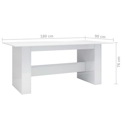 vidaXL Ruokapöytä korkeakiilto valkoinen 180x90x76 cm tekninen puu