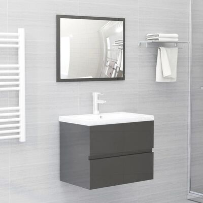 vidaXL 2-osainen kylpyhuonekalustesarja korkeakiilto harmaa lastulevy