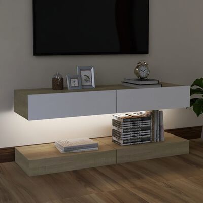 vidaXL TV-tasot LED-valoilla 2 kpl valkoinen ja Sonoma-tammi 60x35 cm