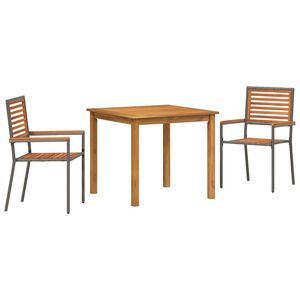 vidaXL Piharuokailu setti 3 kpl Harmaa Tihe&auml; akasiapuu