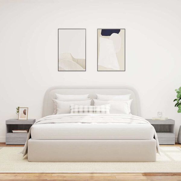 vidaXL Y&ouml;p&ouml;yd&auml;t LED-valoilla 2 kpl harmaa Sonoma 50x40x45 cm