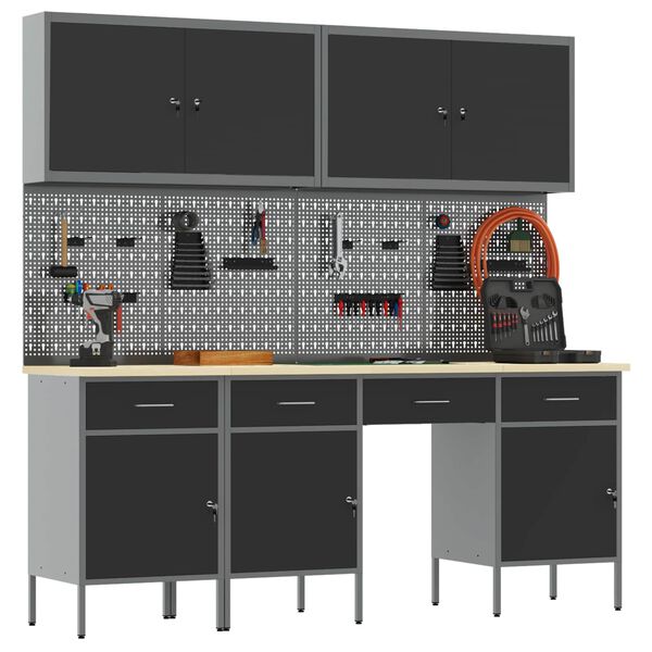 vidaXL Ty&ouml;p&ouml;yt&auml;kaappi lukkoon 10 pcs Musta Kehitetty puu ja ter&auml;s