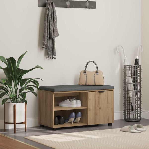 vidaXL Halli penkki tyynyll&auml; Yksiv&auml;rinen Artisan tammi 80 x 38 x 46 cm