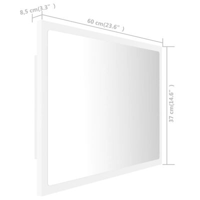 vidaXL LED-kylpyhuonepeili valkoinen 60x8,5x37 cm akryyli