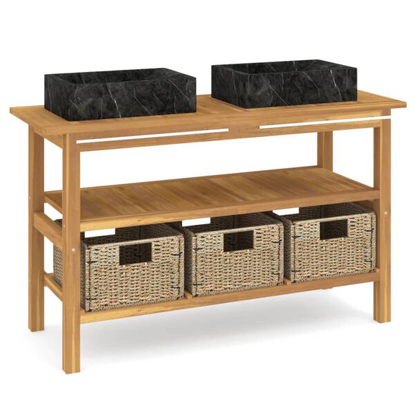 vidaXL Kylpyhuoneen hyllykkö musta marmori pesualtailla täysi tiikki