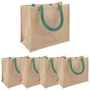 vidaXL Juutti k&auml;silaukut 5 Luonnollinen ja vihre&auml; 26 x 22 x 14 cm