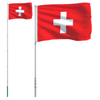 vidaXL Sveitsin lippu ja lipputanko 5,55 m alumiini